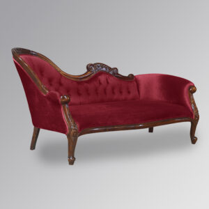 Versailles Chaise Longue in Chestnut Colour and Wine Red Velvet