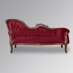 Versailles Chaise Longue in Chestnut Colour and Wine Red Velvet
