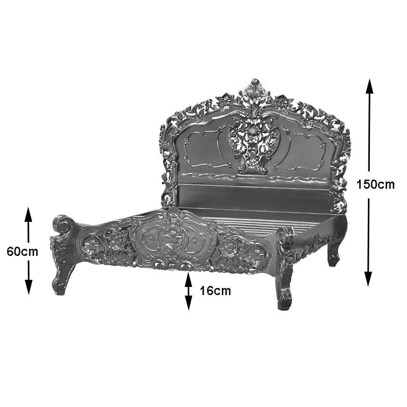 French-Furniture-BB006 Rococco Sleigh Bed SILVER DIMINS WOO