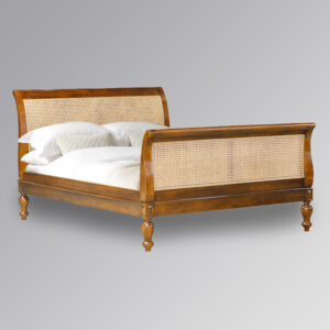 Montparnasse High End Sleigh Bed in Nutmeg With Natural Rattan