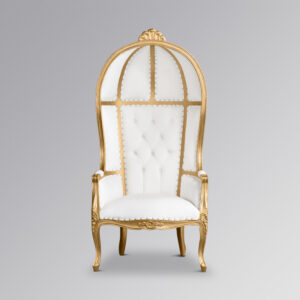 La Dome Gold Leaf Frame and White Faux Leather Upholstery
