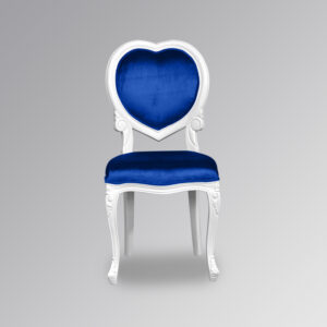 Louis XV Medee Bedroom Chair - French White and Nautical Blue Velvet Upholstery
