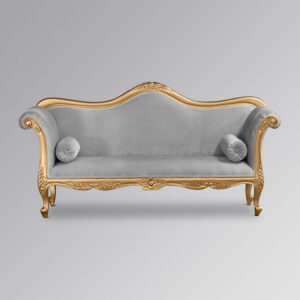 Louis XV Carmeaux Chaise Longue - Gold Leaf Frame with Grey Velvet Upholstery