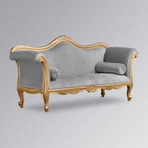 Louis XV Carmeaux Chaise Longue - Gold Leaf Frame with Grey Velvet Upholstery