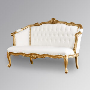 Louis XV Isabella Chaise Longue - Gold Leaf Frame with White Faux Leather