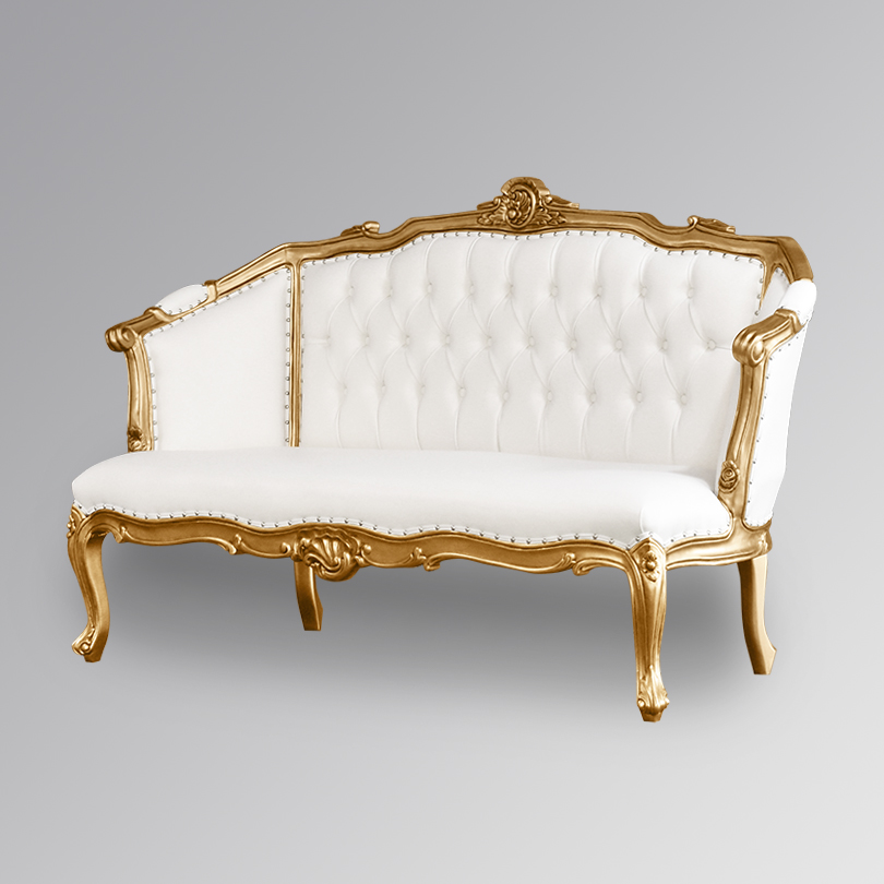French Furniture LXV213 Isabella Chaise Longue - Gold Leaf - White Faux Leather WOO1