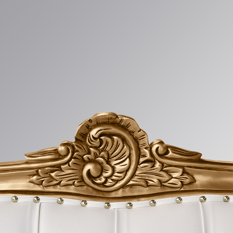 French Furniture LXV213 Isabella Chaise Longue - Gold Leaf - White Faux Leather WOO3