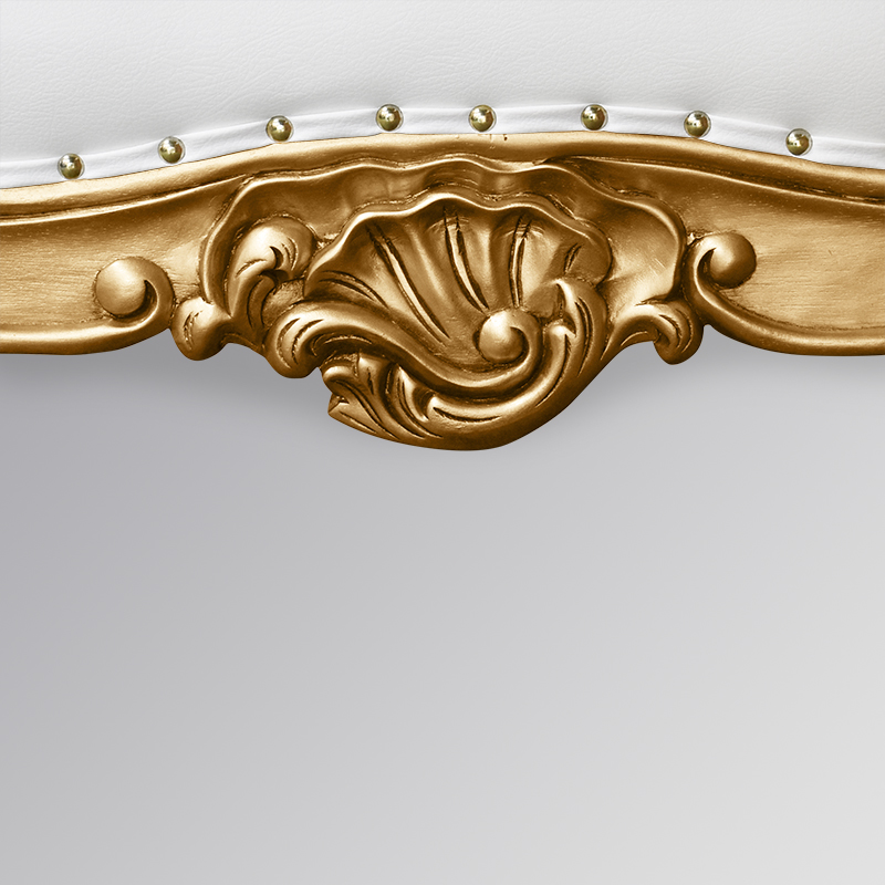 French Furniture LXV213 Isabella Chaise Longue - Gold Leaf - White Faux Leather WOO4