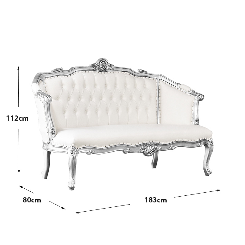 French Furniture LXV213 Isabella Chaise Longue - Silver Leaf - White DIMINS WOO