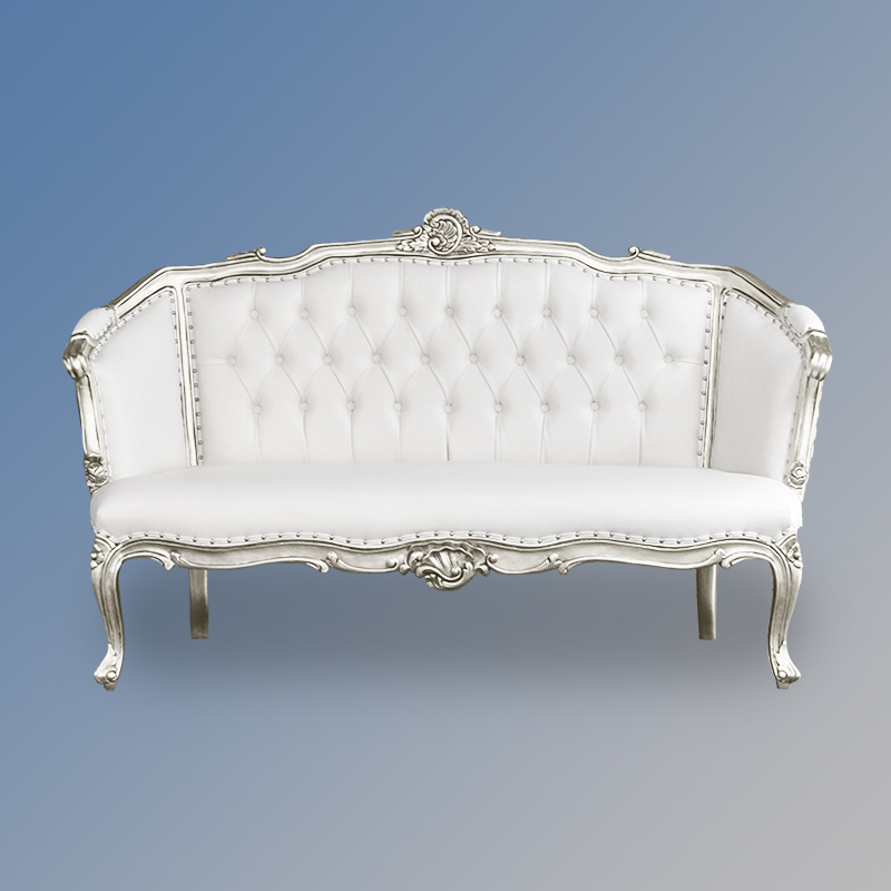 French Furniture LXV213 Isabella Chaise Longue - Silver Leaf - White Faux Leather WOO