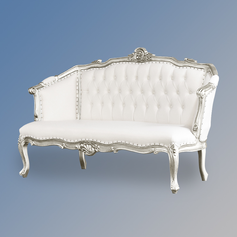 French Furniture LXV213 Isabella Chaise Longue - Silver Leaf - White Faux Leather WOO1