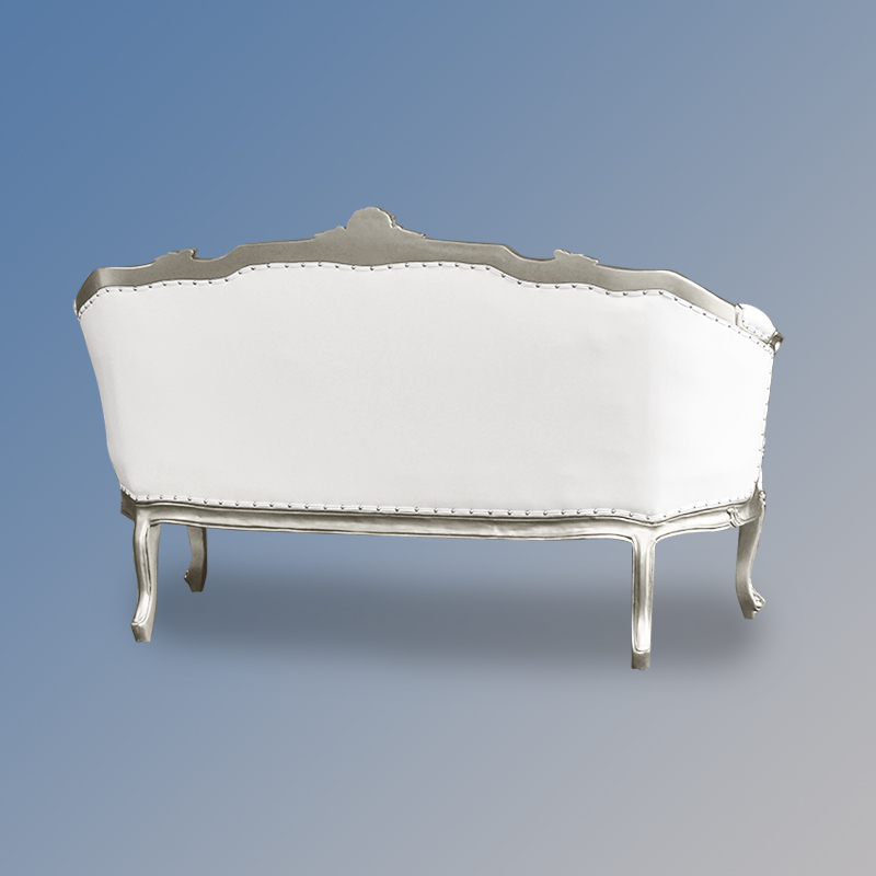 French Furniture LXV213 Isabella Chaise Longue - Silver Leaf - White Faux Leather WOO2