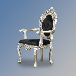 Louis XV Cadice Mini Throne Chair - Silver Frame & Black Velvet Upholstery