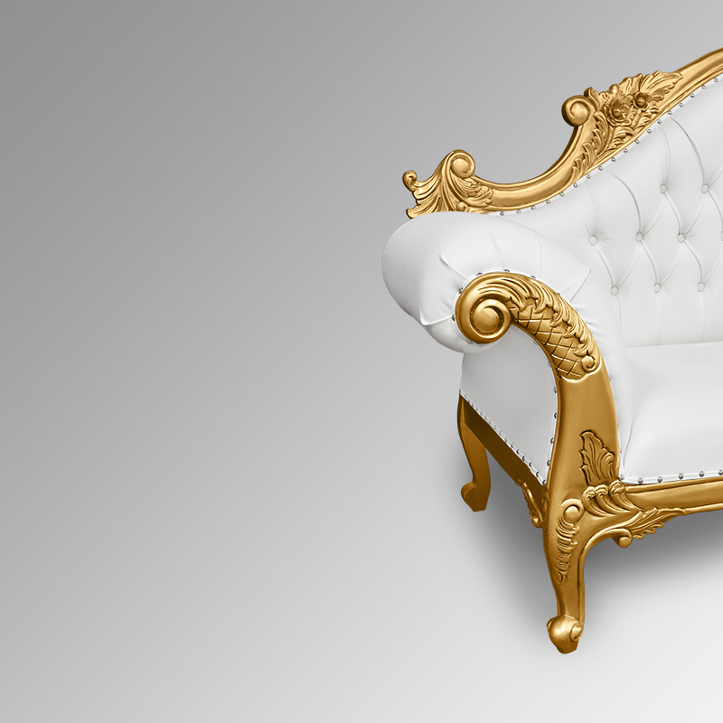 French-Furniture-LXV224 Adele Chaise Longue -Gold Frame with White Faux Leather WOO4