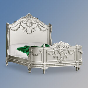 Louis XV Laylah Sleigh Bed in Silver Leaf