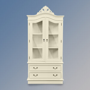 Louis XV Glazed Bookcase With Two Drawers - French Ivory