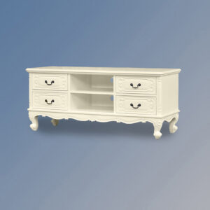 Louis XV Wide Screen Media Unit - Four Drawers French Ivory