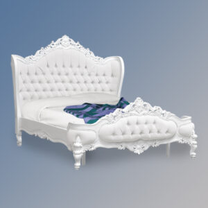 Louis XV Eloise Sleigh Bed in French White and White Faux Leather - Superking 6ft