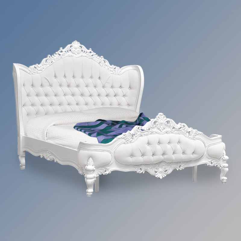 French-Furniture-Sleigh-Bed-LXV165 Louis XV Eloise WHITE FAUX WOO2