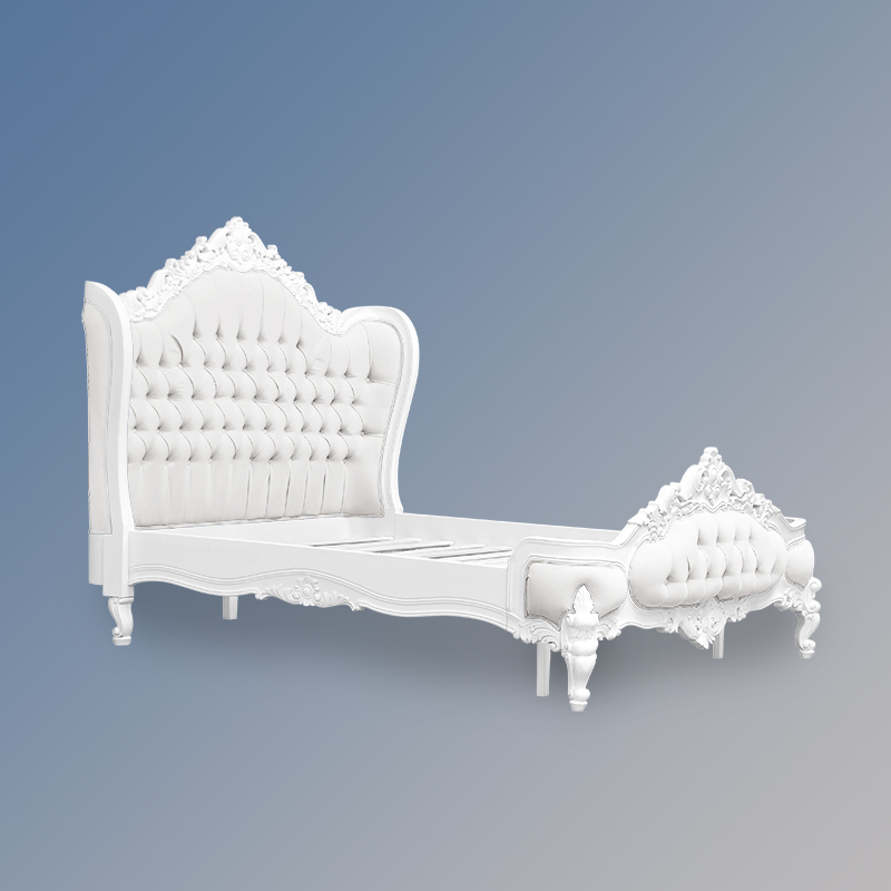 French-Furniture-Sleigh-Bed-LXV165 Louis XV Eloise WHITE FAUX WOO3