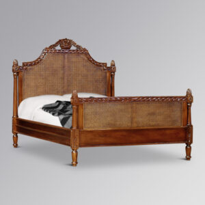 Louis XV Longchamp Rattan Sleigh Bed in Chestnut