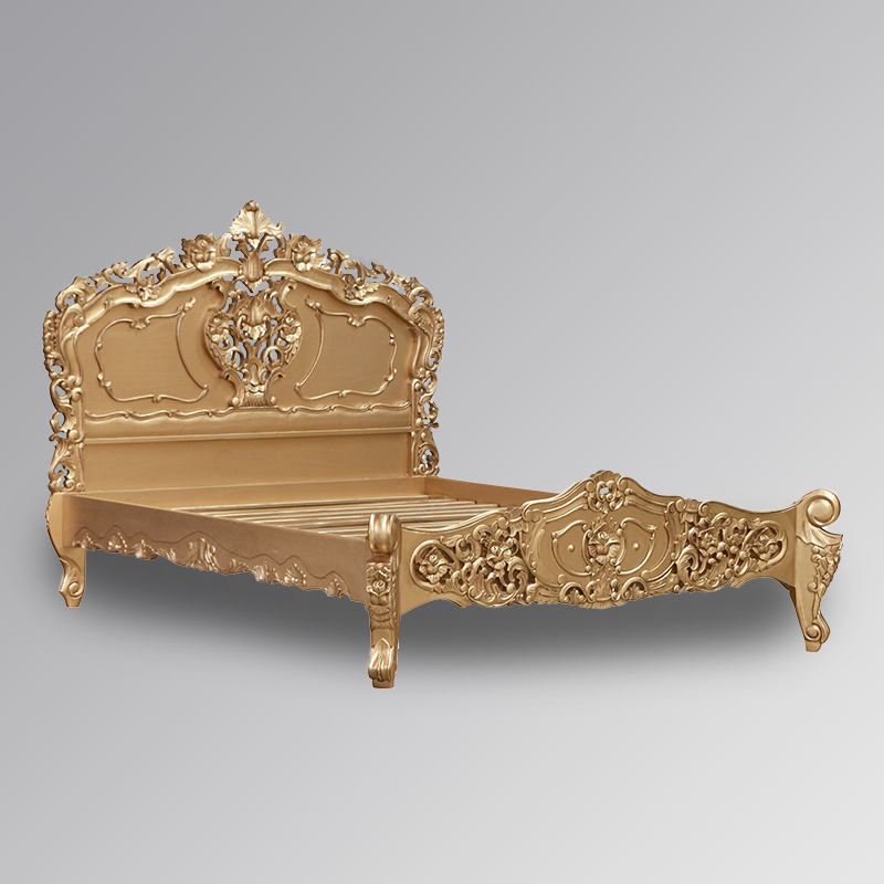 Frewnch-furniture-BB006 Rococco Sleigh Bed -Gold - WOO2