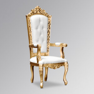 Louis XV Madeline Carved Armchair - Gold Frame Upholstered in White Faux Leather