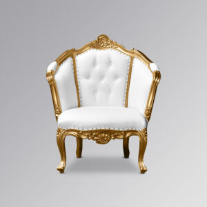 Louis XV Isabell Armchair - Gold Leaf Frame with White Faux Leather
