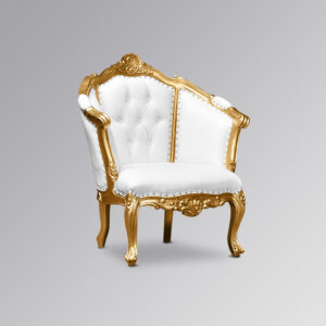 Louis XV Isabell Armchair - Gold Leaf Frame with White Faux Leather