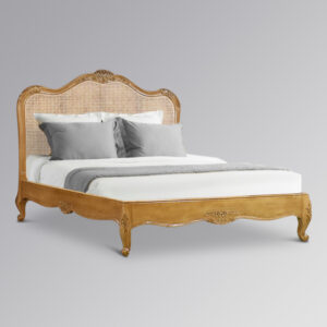 Louis XV Amelie Bed in French Oak and Rattan Headboard