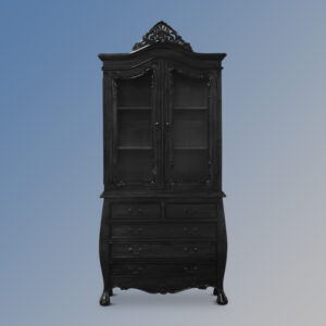 Louis XV Bombe Glazed Bookcase With Five Drawers - French Noir