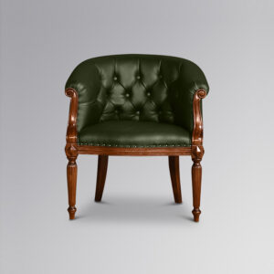 Isabella Armchair in Chestnut colour and Green Faux Leather