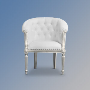 Isabella Armchair in Silver Leaf Colour and White Faux Leather