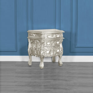 Louis XV Rococo Bedside Cabinet in Silver Leaf