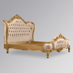 Louis XV Eloise Sleigh Bed in Gold Leaf and Glamour Sand Velvet - 5ft Kingsize