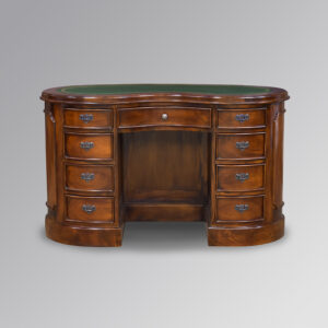 Kidney Desk in Chestnut and Green Faux Leather