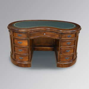 Kidney Desk in Chestnut and Green Faux Leather