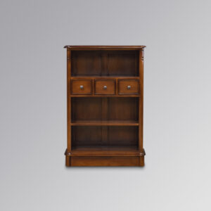 Mahogany Wood Mini Open Bookcase - Three Drawers - Chestnut Colour
