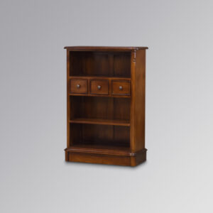 Mahogany Wood Mini Open Bookcase - Three Drawers - Chestnut Colour