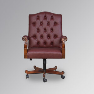 Chesterfield Chair - Mahogany Frame and Oxblood Faux Leather