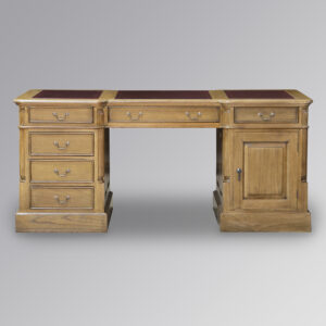 Partner Desk in French Oak - 150cm- Oxblood Faux Leather - Cupboards & Drawers