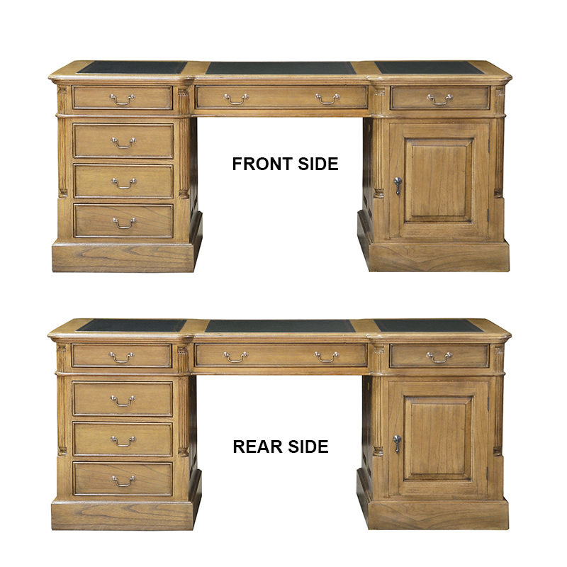 Office-Desk-Solid-oak-BB181SK Partner Desk-GREEN Faux Leather WOO3