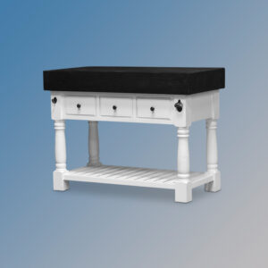 Butcher Block Kitchen Island with Three Drawers - French White Colour Iron Top
