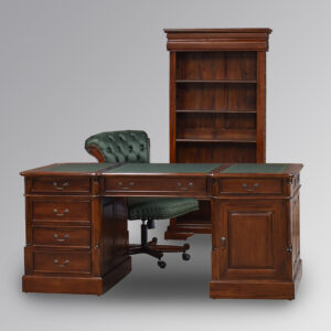 Partner Desk in Chestnut and Green Faux Leather (180cm) - Warehouse