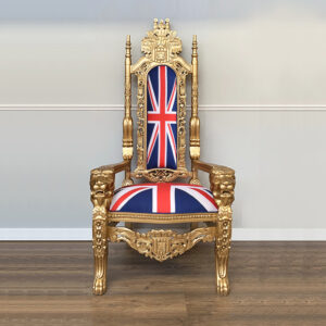 Throne Chair - Lion King - Gold Leaf Frame Upholstered in Union Jack Twill