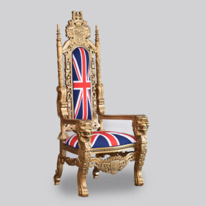 Throne Chair - Lion King - Gold Leaf Frame Upholstered in Union Jack Twill