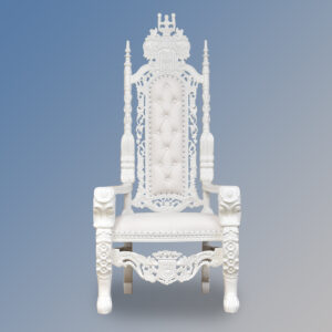 Tudor Rose Throne Chair - French White Frame with White Faux Leather