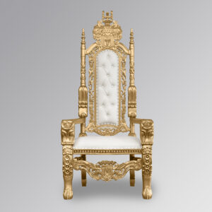 Tudor Rose Throne Chair - Gold Frame with White Faux Leather