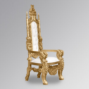 Tudor Rose Throne Chair - Gold Frame with White Faux Leather