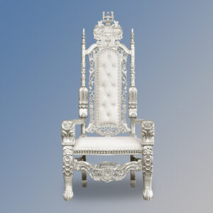 Tudor Rose Throne Chair - Silver Frame with White Faux Leather